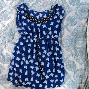 Bunny blue and black and white polka dot mini dress
